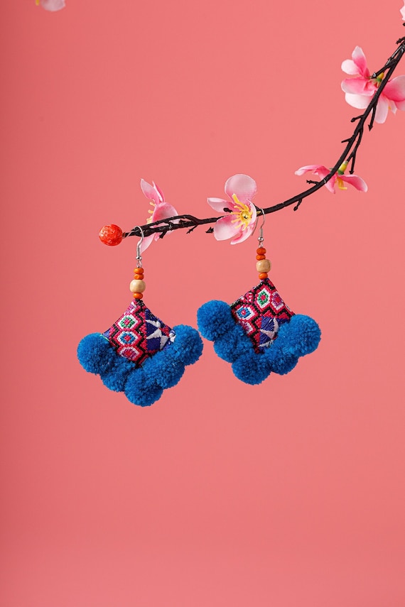 Hmong pom on sale pom earrings
