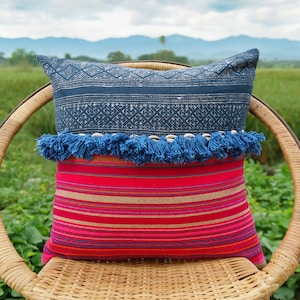 18x18 One of a Kind Pillow Cases, Hmong Pillow Cover, Boho Pillow, Bohemian Pillow, Vintage Pillow, Rustic Ethnic Pillow - CS0006-00-NAV
