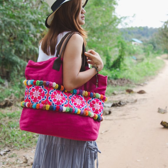 Hippie Handmade Shoulder Beach Bag Tote Boho Chic Patchwork Embroidered  Purse Red