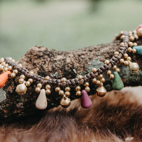 Bracelet de cheville fantaisie en laiton pour femme, bracelet de cheville hippie, bracelet de cheville festival, bracelet de cheville, bracelet de cheville Boho de Thaïlande, cadeau unique - JE0011-00-MUL