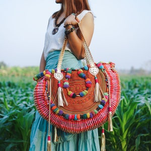 HALF MOON Vintage Beach Bag for Women With Hmong Embroidered, One of a ...
