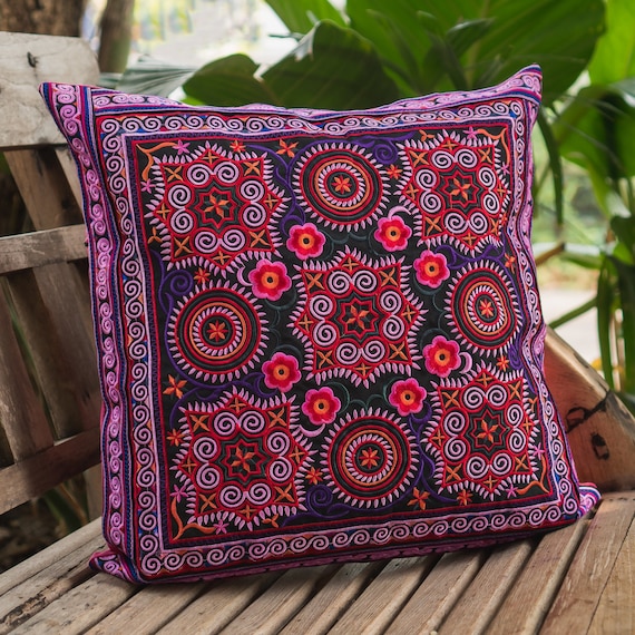 CS10-0WHI 12x20 Pink Garden Hmong Tribes Embroidered Pillow Cover Boho Throw Pillow Cases Hippie Cushion Cover
