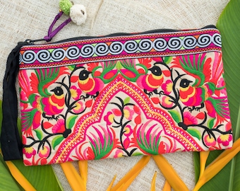 Peacock Pattern Yellow Embroidered Hmong Tribes Women's Clutch Bag, Boho Purse from Thailand, Festival Handbag, Unique Gifts  - BG308ORGP