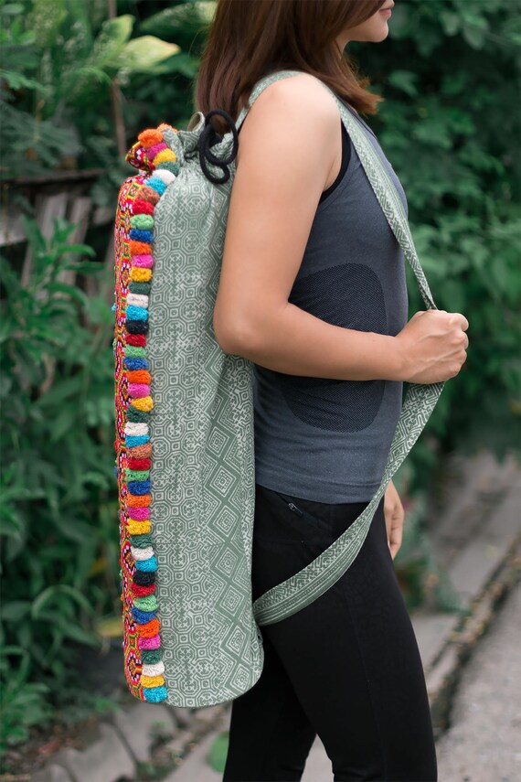 Ethnic Yoga Mat Bag Hemp Yoga Sling Bag Pom Pom Yoga Mat Etsy