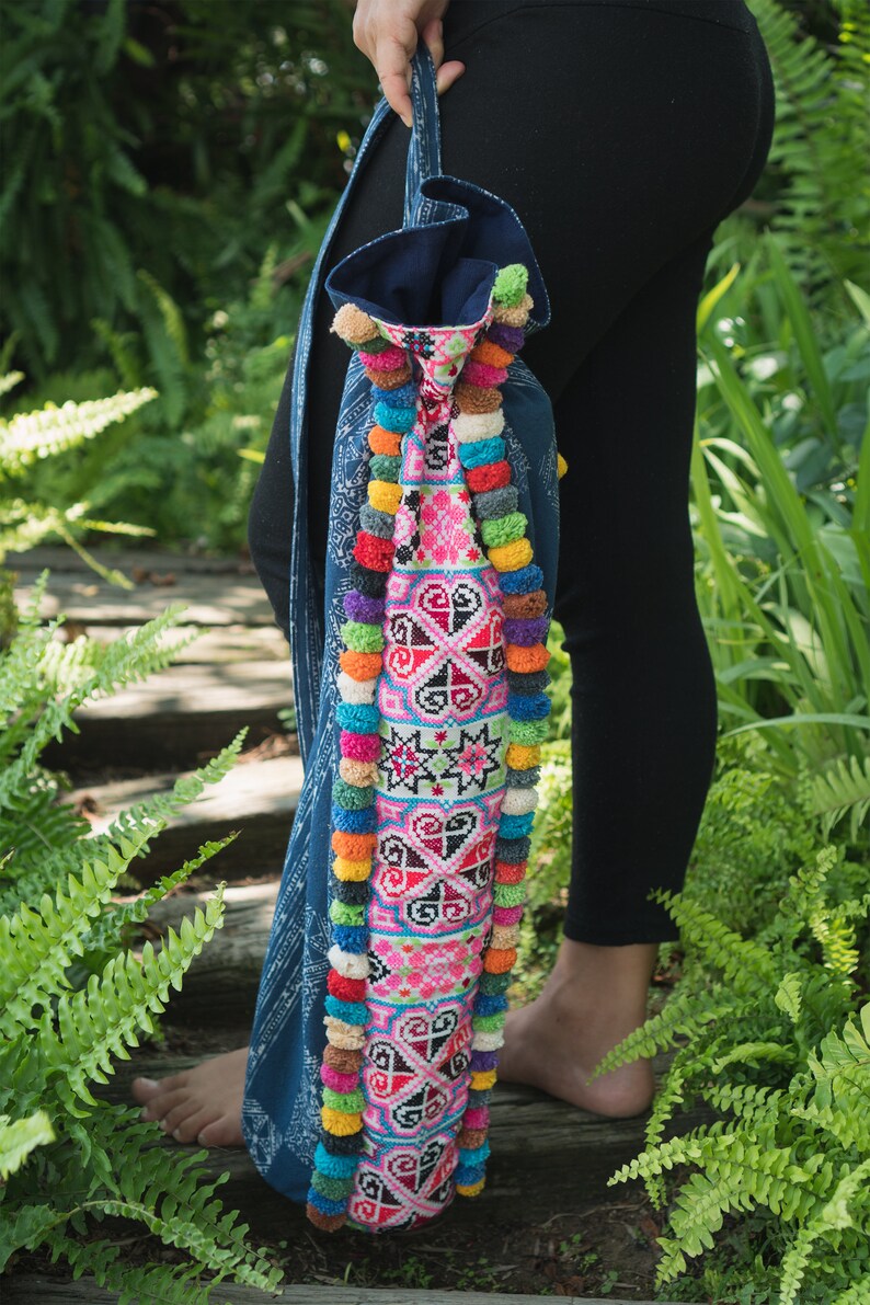 Pom Pom Yoga Mat Bag Fair Trade Yoga Mat Carrier Ethnic Yoga Etsy