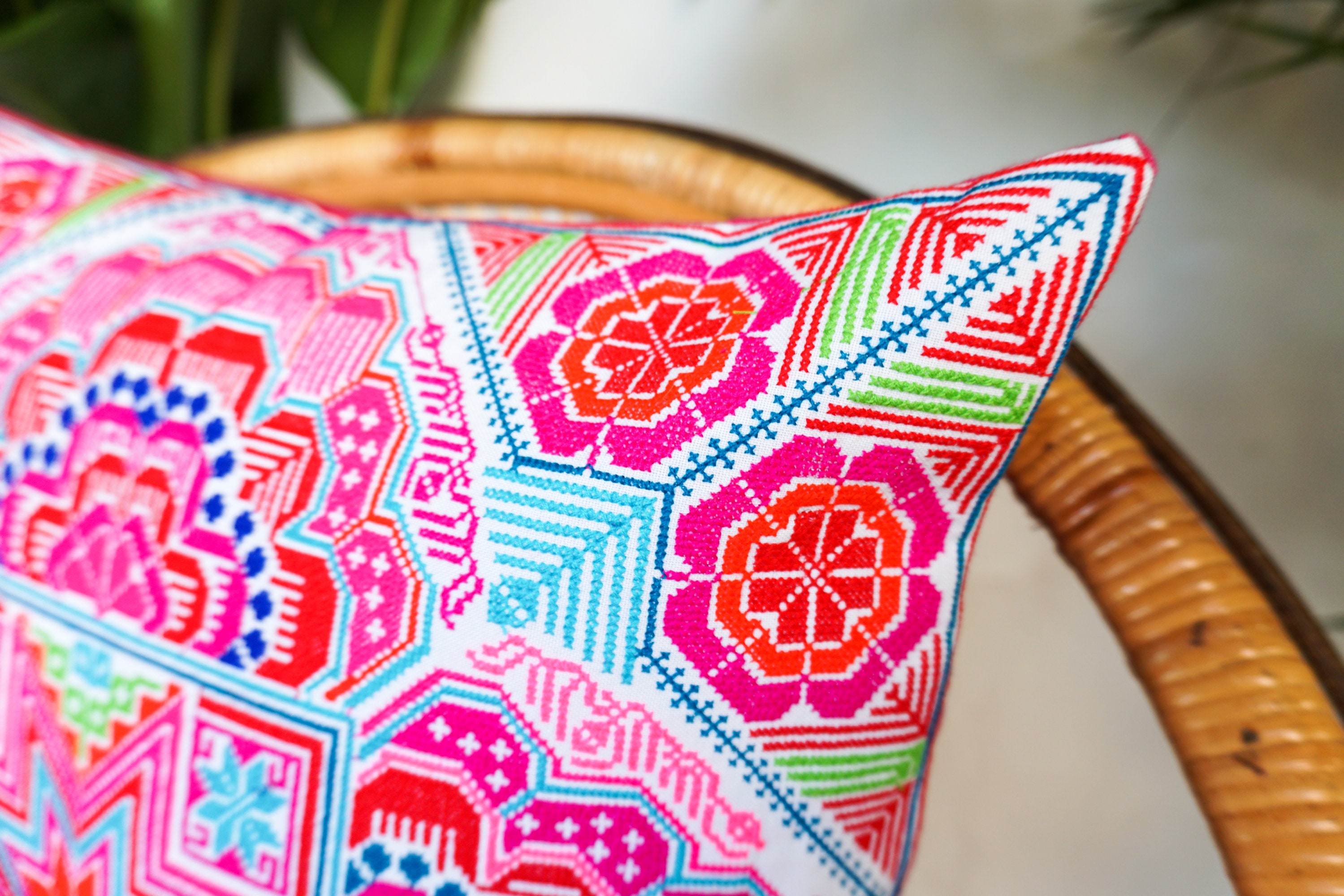 Bohemian Pillow Cover Hmong Hill Tribe Embroidered Pillow Etsy