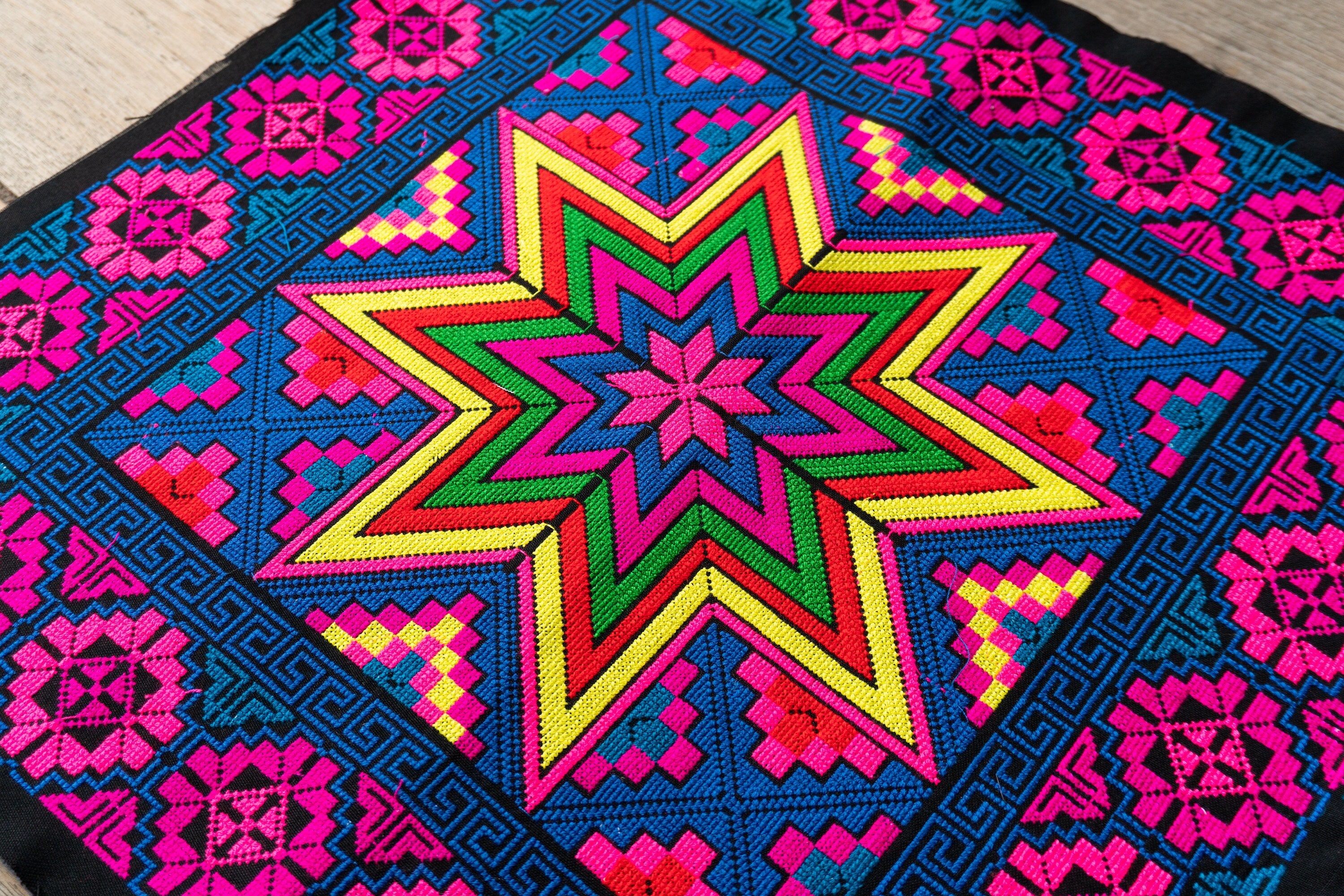 Amazing Multi Star Pattern Embroidered Textile From Thailand