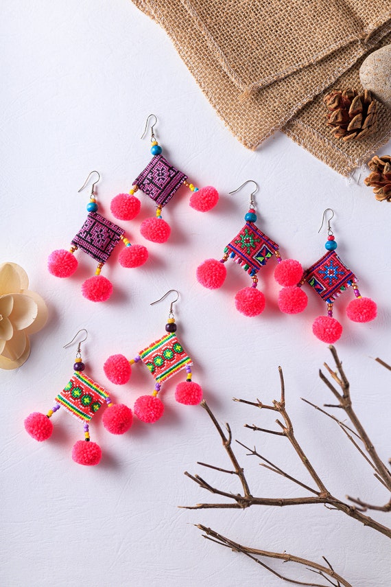 Hmong pom cheap pom earrings