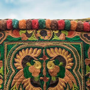16x16 Orange Fågelbroderad Hmong Örngott, Boho Prydnadskudde - CS4YELB bild 4