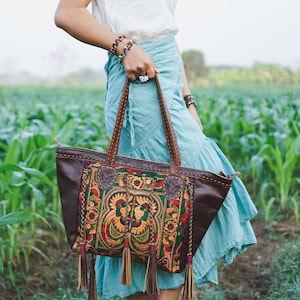 One of a Kind Hmong Embroidered Shoulder Bag, Boho Beach Tote Bag ...