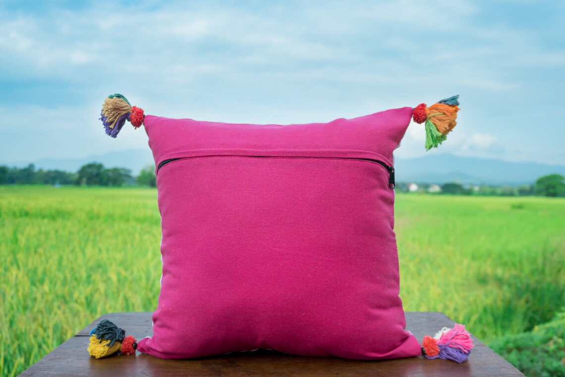 16x16 Pink Pillow Cases Boho Pillow Cases Pom Pom Throw Etsy