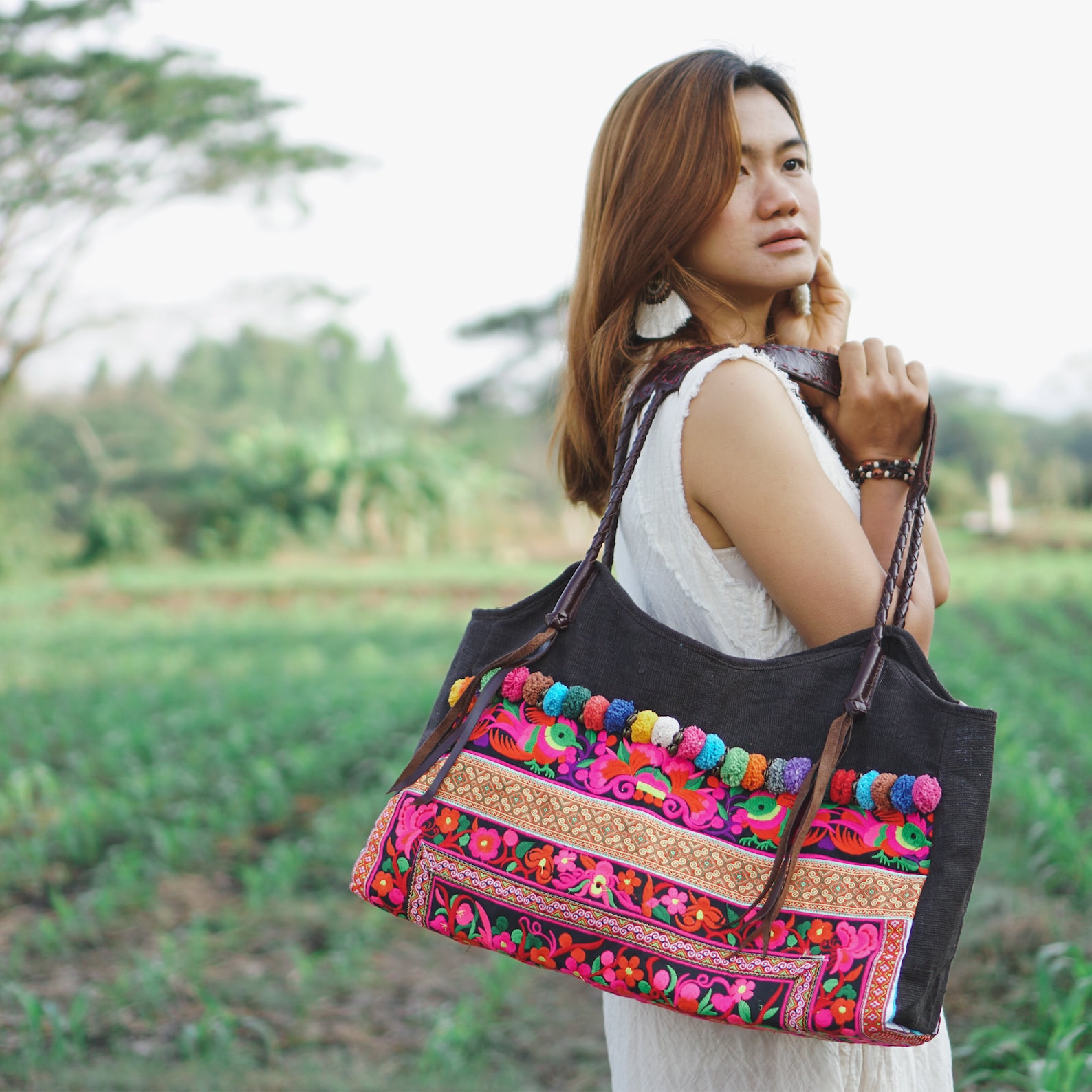 Garden Flower Women Beach Tote Bag With Hmong Tribal | Etsy