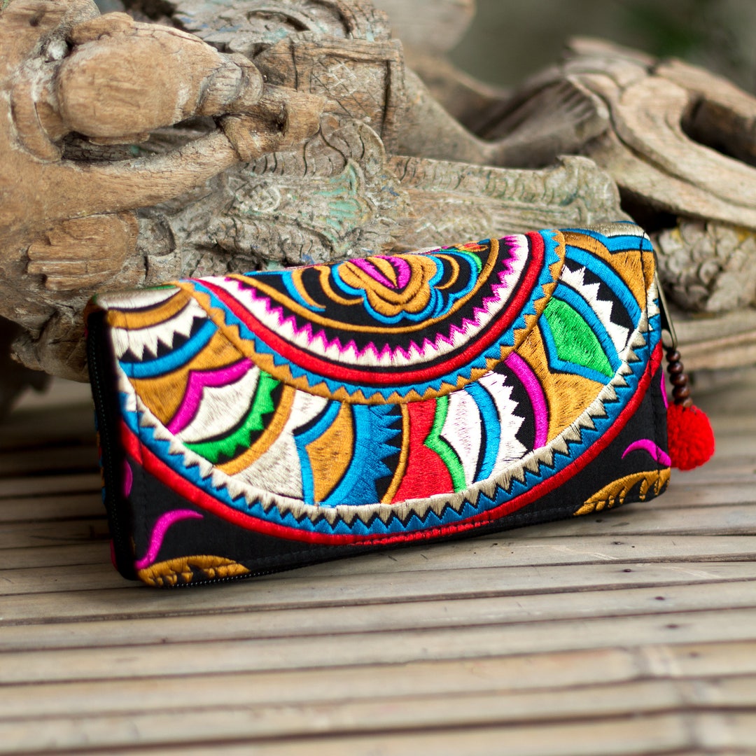Beautiful Boho Wallet, Women Purse With Hmong Hill Tribe Embroidered ...