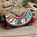 Beautiful Boho Wallet, Women Purse with Hmong Hill Tribe Embroidered, Pom Pom Zip Pull - WA301SNBLA product logo