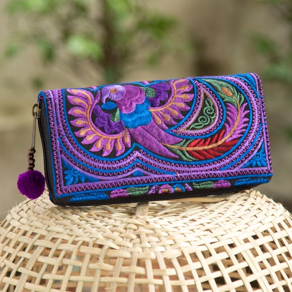 Embroidered Design Purse w/ PomPoms Embroidered Design Purse w/ PomPoms