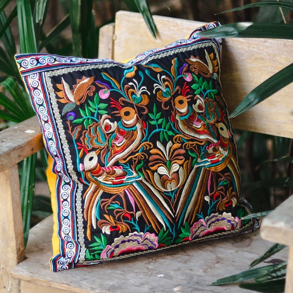 Hmong Hill Tribe Embroidered Pillow Cover Peony Fair Trade Pillow Cover Hmong Hill Tribe Embroidered Pillow Cover Peony Fair Trade Pillow Cover