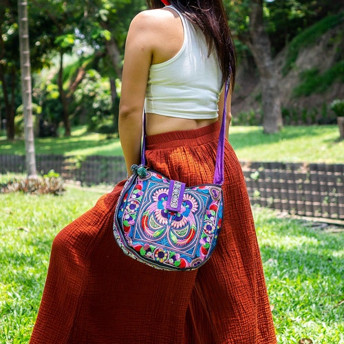 Handmade Boho Crossbody Bag, Vintage Hmong Embroidered Sling Bag, Hippie Bag