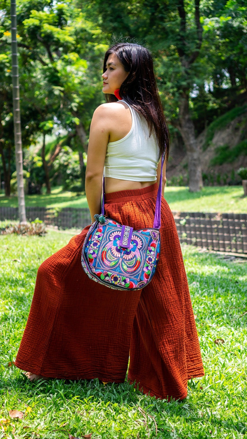 Colorful Bird Pattern Crossbody Bag with Hmong Tribe Embroidery, Boho Round Crossbody Bag, Hippie Crossbody Bag BG303CB image 1