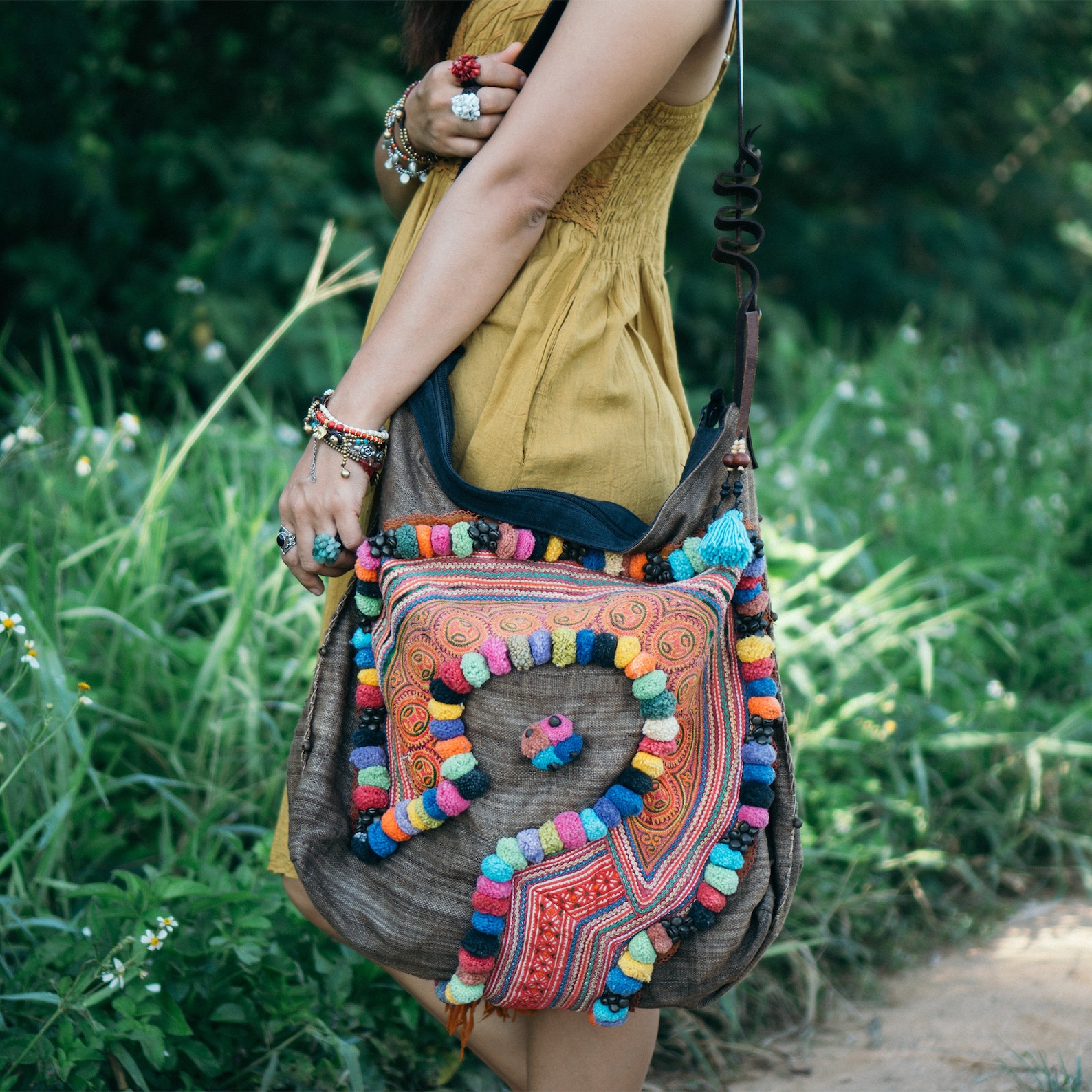 Handcrafted Pom Pom Crossbody Bag for Women With Vintage Hmong - Etsy