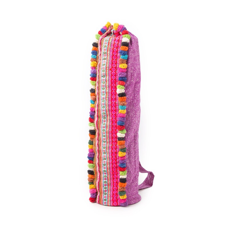 Unique Embroidered Yoga Mat Bag With Colorful Pom Pom Fair Etsy