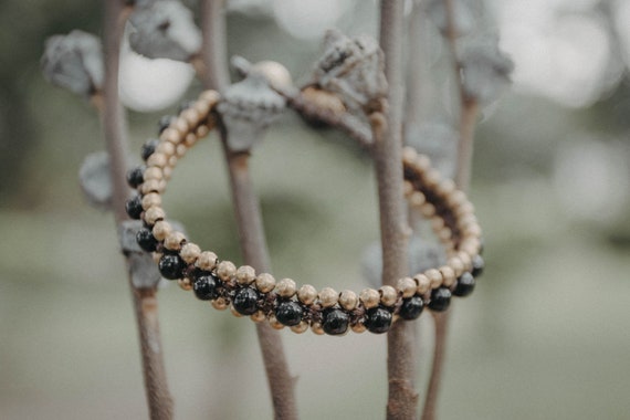 Handcrafted Black Onyx Bead Brass Bracelet, Thailand Jewelry - JE0BLA