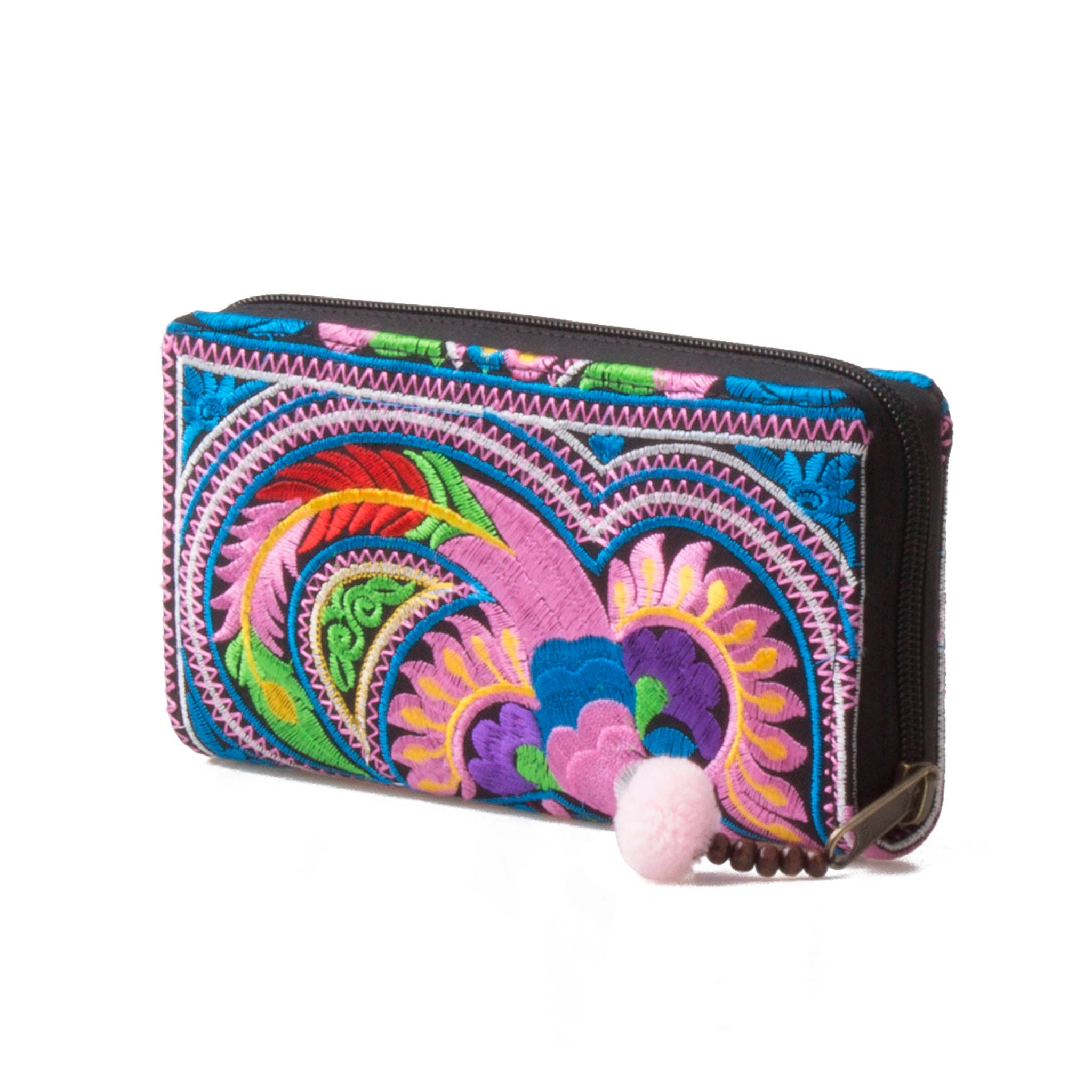 One of a Kind Colorful Ethnic Women Wallet With Hmong Hill