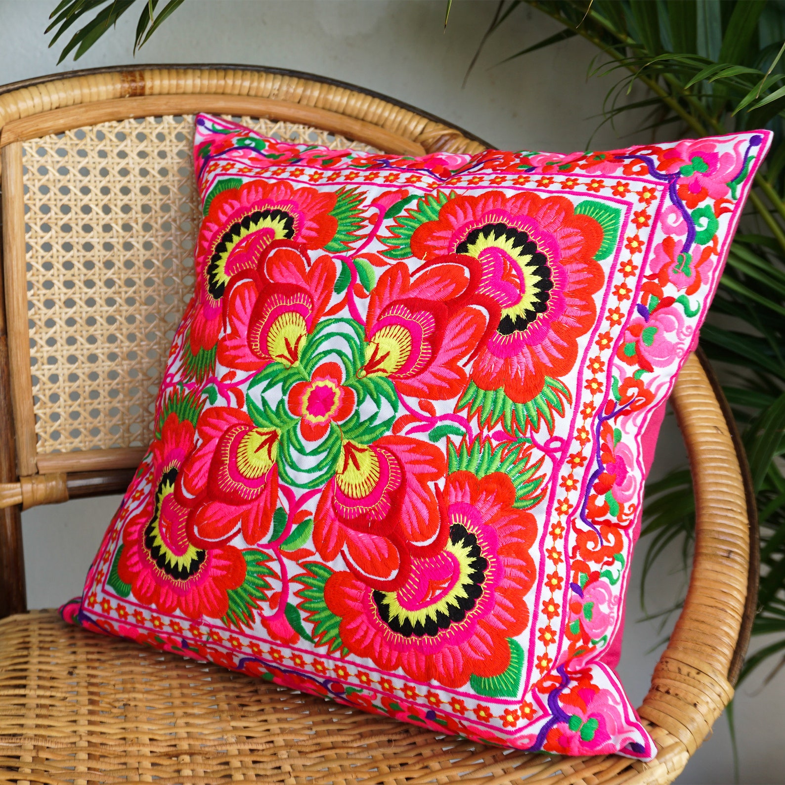 Red Flower Pillow Cases Hmong Tribe Embroidered Pillow Cases Etsy