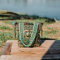 Hmong Embroidered Tote Bag, Green Bird Pattern, Boho Beach Bag - BG312GREBFS product logo