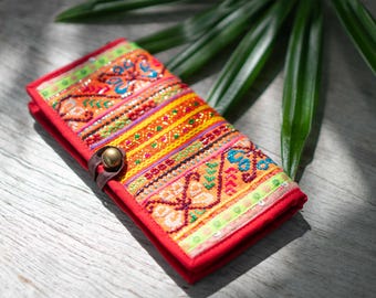 One-of-a-Kind Wallet with Vintage Hmong Embroidery, Ethnic Thai Purse for Women - BG67VORG