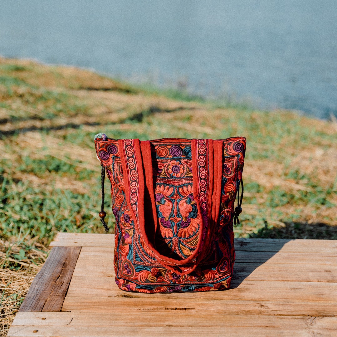 Sac Hobo Brodé Fait Main - Thaïlande - Tribal Ethnique - Grand - Bohème