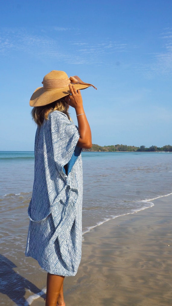Veste kimono tribal indigo peignoir femme grande look vacances tenue de plage cardigan d ete robe d interieur housse de bain CL02NAV5 Etsy France