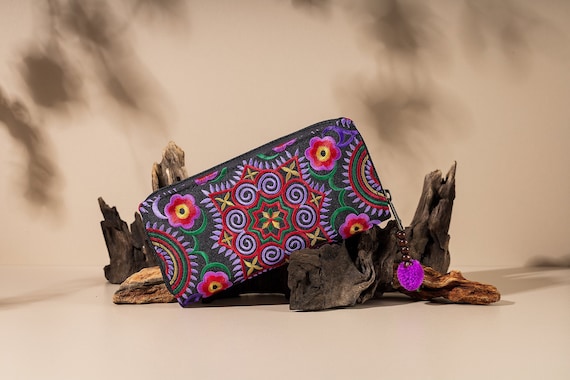 Tassen & portemonnees Portemonnees & Geldclips Portemonnees Vintage Handgemaakte Tribal Flower Hmong natuurlijke geborduurde katoen portemonnee 