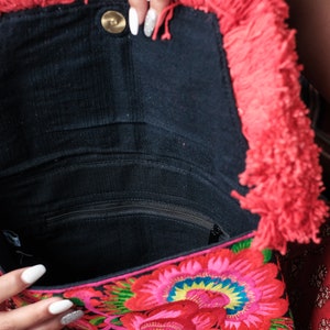 Bloemkwasten clutch bag/iPad houder met Hmong stammen geborduurde stof, Boho clutch bag, festivaltas in rood BG0040-01-RED afbeelding 5