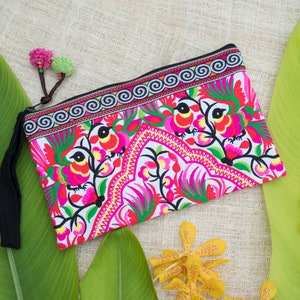 Peacocks Pattern Embroidered Hmong Tribes Clutch Bag for Women, Ethnic Clutch Bag, Boho Clutch Bag, Festival Purse, Unique Gifts BG308WHIP image 1