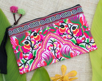 Peacocks Pattern Embroidered Hmong Tribes Clutch Bag for Women, Ethnic Clutch Bag, Boho Clutch Bag, Festival Purse, Unique Gifts - BG308WHIP