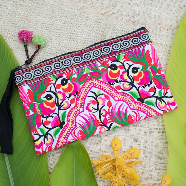 Peacocks Pattern Embroidered Hmong Tribes Clutch Bag for Women, Ethnic Clutch Bag, Boho Clutch Bag, Festival Purse, Unique Gifts - BG308WHIP