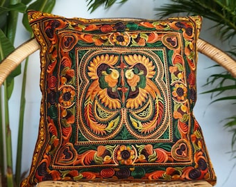 Hmong Cushion Cover, Boho Cushion, Bohemian Decor, Embroidered Cushion, Throw Pillow, Colorful Cushion, Bright Cushion Cover