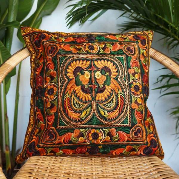 Hmong Cushion Cover, Boho Cushion, Bohemian Decor, Embroidered Cushion, Throw Pillow, Colorful Cushion, Bright Cushion Cover