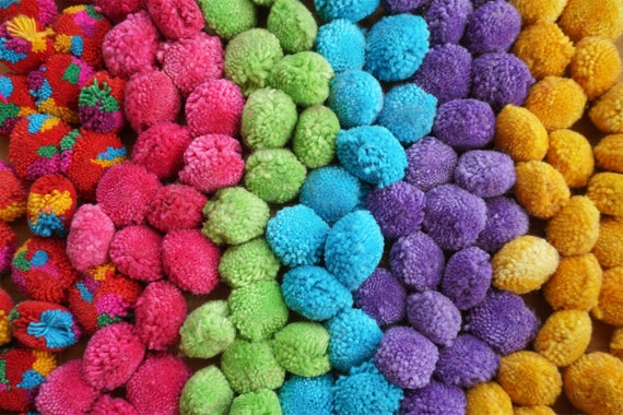 100% Cotton Yarn Pom Poms 1 Inch, Pompon Ball, Yarn Ball, Decoration Party,  Jewelry Making, Multi Color Pom Poms DY1 