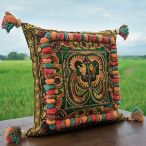16x16 Orange Fågelbroderad Hmong Örngott, Boho Prydnadskudde - CS4YELB bild 2