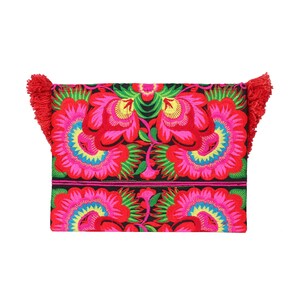 Flower Tassels Clutch Bag/iPad Holder with Hmong Tribes Embroidered Fabric, Boho Clutch Bag, Festival Bag in Red BG0040-01-RED image 9