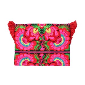 Bloemkwasten clutch bag/iPad houder met Hmong stammen geborduurde stof, Boho clutch bag, festivaltas in rood BG0040-01-RED afbeelding 9