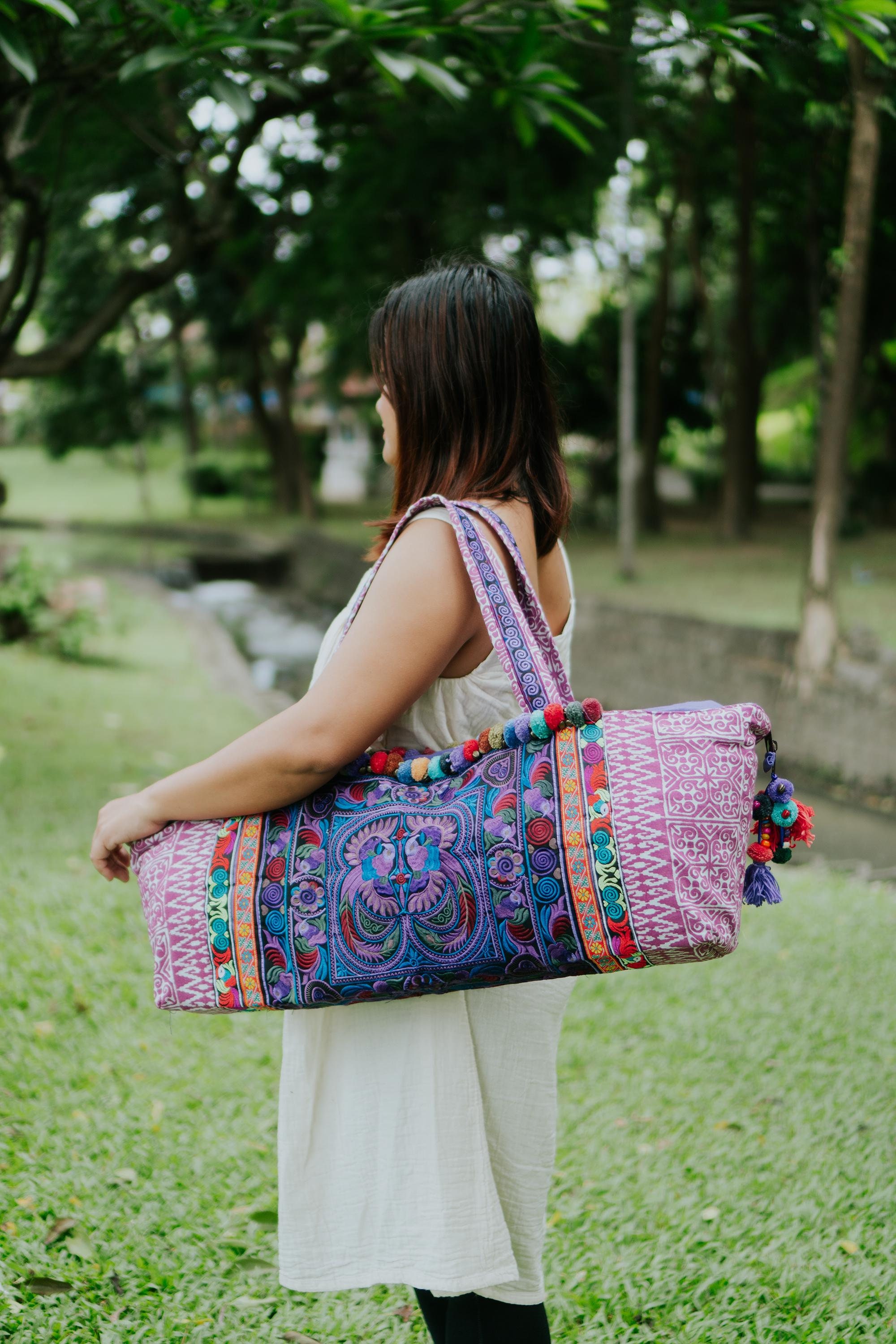 Sac à Tapis De Yoga Kantha Fait Main - Coton, Mandala, 68x17 Cm, Neuf