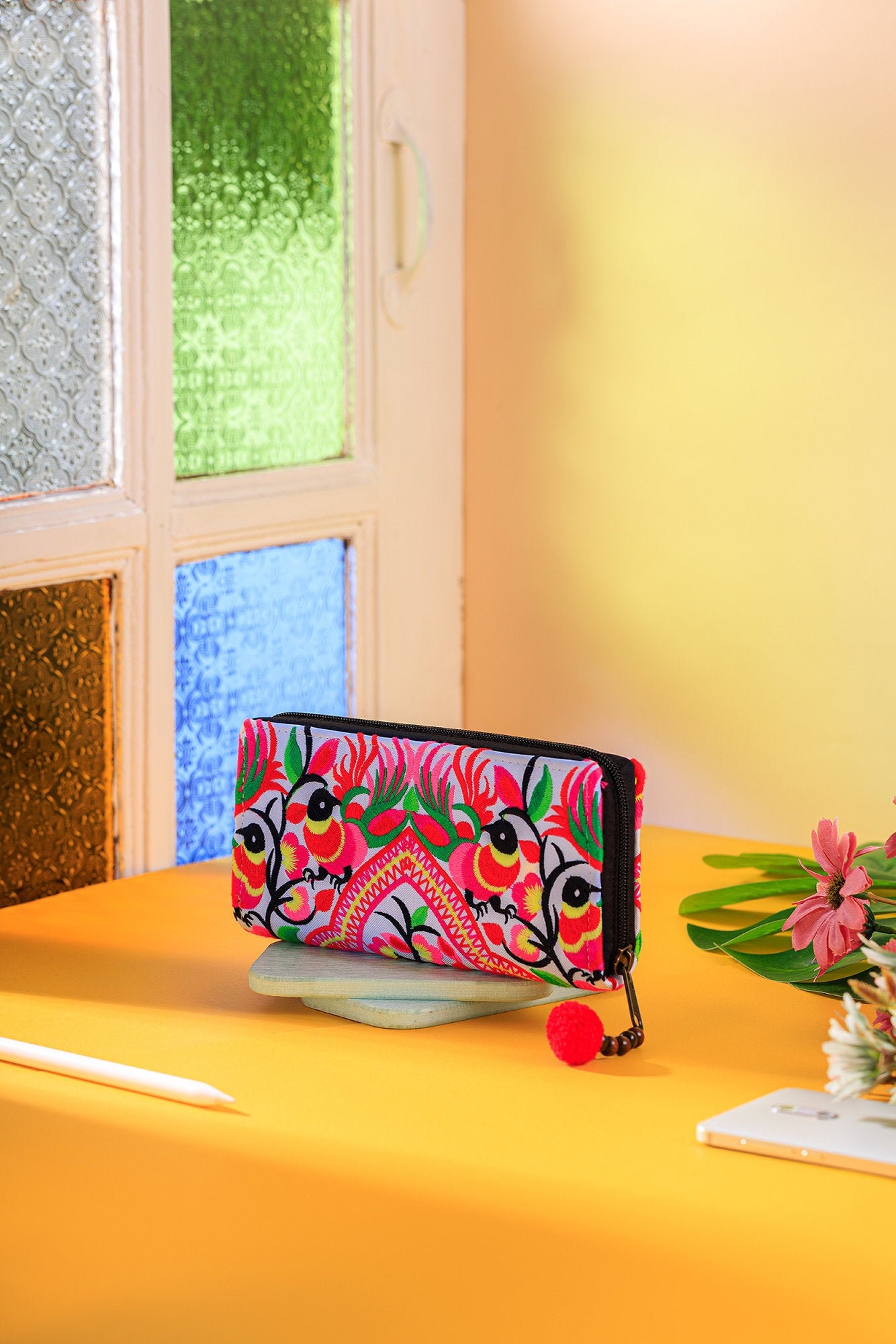 Portefeuille Ethnique Brodé Artisanal Hmong – Style Bohème Hippie, Neuf Avec étiquettes