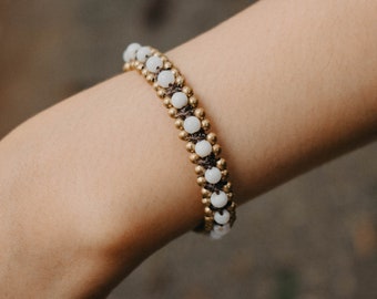 White Howlite Bracelet for Women, Festival Bracelet, Hippie Bracelet, Bohemian Style Bracelet,  Gift for her - JE0000-00-WHI