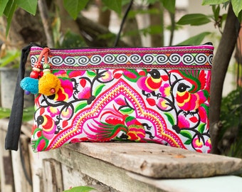 Village Of Peacocks Hmong Clutch Bag Hill Tribe Handmade Thailand Fair Trade - BG308WHIP