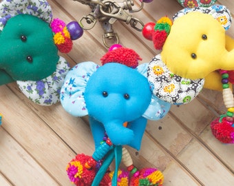 Handmade Elephant Keychains – Colorful Bag Accessories, Tassel Zip Pulls - AC101GREELE2