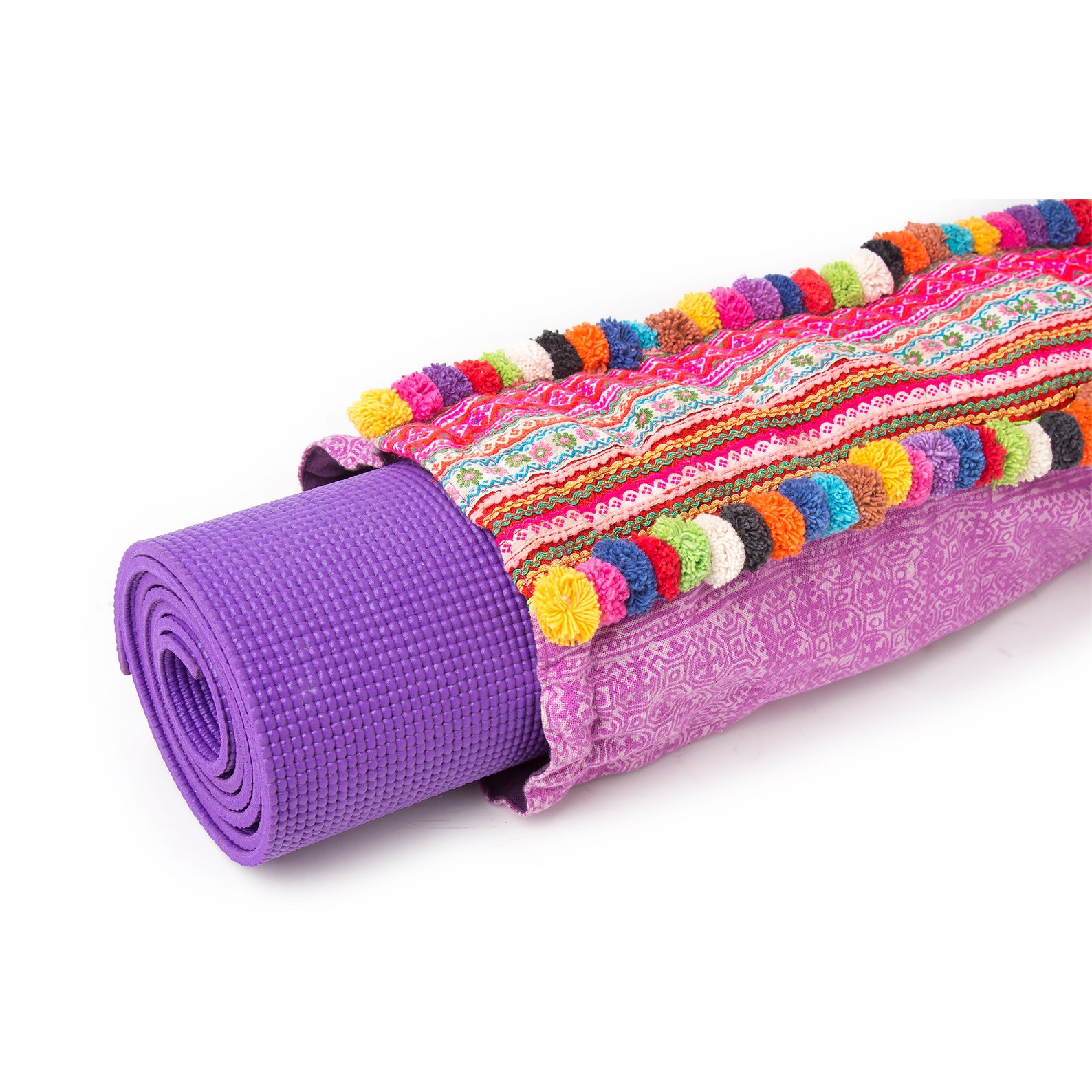 Unique Embroidered Yoga Mat Bag With Colorful Pom Pom Fair Etsy