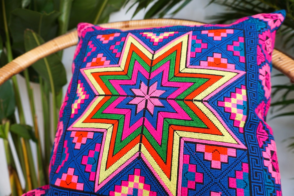 Star Hmong Pillow Cover Embroidered Pillow Pillow Cover Etsy
