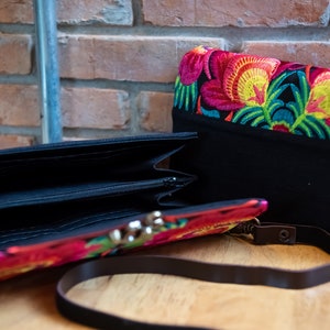 Flower Hmong Embroidered Crossbody Wallet/Purse in Red, Boho Wallet for Woman, Bohemian Wallet, Ethnic Purse from Thailand BG0014-02-BLA image 3